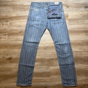 Diesel Braddom Jeans Men 31x34 Blue Slim Carrot Whiskered Striped Linen 0660R